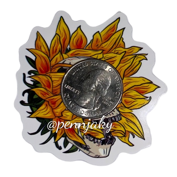 🍂SKULL Sunflower lovers sticker for yeti water bottles laptops cards - Picture 2 of 2